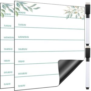 2 Pieces Magnetic Weekly Dry Erase Boards Erasable Weekly Calendars Whiteboard Planners with 2 Pieces Markers for Office, Home, School Supplies (Leaf Style)