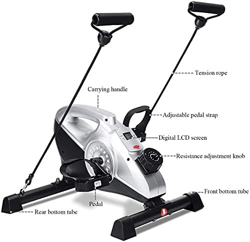 Under Desk Bike Pedal Exerciser, 16 Levels Resistance Magnetic Exercise Bike LCD Monitor for Arm Leg Body Workout at Home & Office for Elderly Recovery & Exercise (Resistance Bands Included) - Image 9