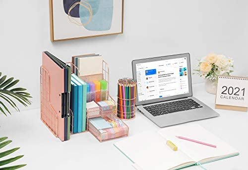 Marbrasse Rose Gold Desk Organizer | Set of 2 Desktop Organizer, Rose Gold Desk Accessories for Women, Large Capacity Metal Supplies Organizer with Pencil Holder for Home & Office Desktop Organization & Decor - Image 5