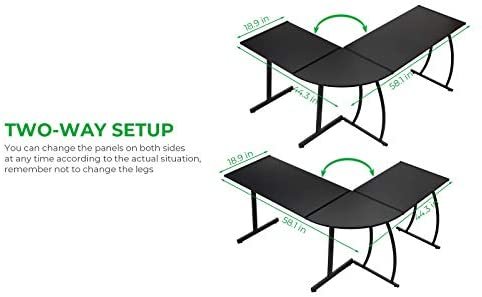 GreenForest L Shaped Gaming Desk 58.1 inch Home Corner Office Desk Writing Studying Computer Table PC Workstation for Home Office Bedroom, Black - Image 5