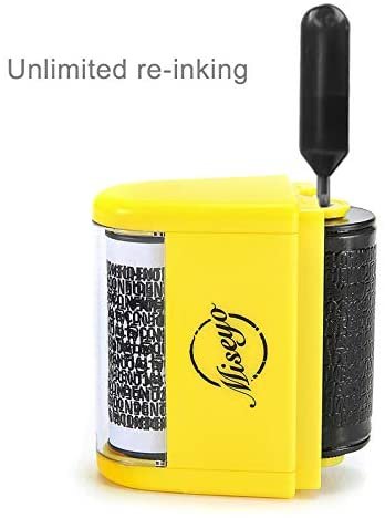 Miseyo Wide Identity Theft Protection Roller Stamp Set - Yellow (3 Refill Ink Included) - Image 4