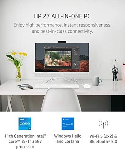 HP 27 All-in-One PC, 11th Gen Intel Core i5-1135G7 Processor, 8 GB RAM, 512 GB SSD, 27" Full HD Touchscreen, Windows 10 Home, Wired Mouse & Keyboard, Dual-Array Mic, 1080p Webcam (27-DP1270, 2020) - Image 3