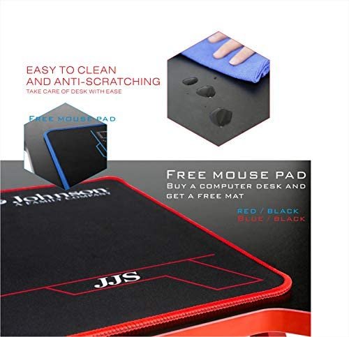 JJS 48" Home Office Gaming Computer Desk, R Shaped Large Gamer Workstation PC Table with Cup Holder Headphone Hook Free Mouse pad, Black/Red - Image 6
