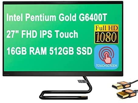 Lenovo Flagship Ideacentre AIO 3 Business All-in-One Desktop Computer 27" FHD IPS Touchscreen Intel Pentium Gold G6400T 16GB RAM 512GB SSD DVD-RW WiFi Bluetooth 1080p Webcam Win10 Black + HDMI Cable - Image 2