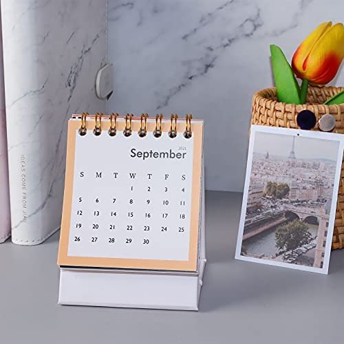 2 PCS Portable Mini Desk Calendars from Aug 2021 - Dec 2022, Mini 3" x 3.95" Standing Flip Desktop Calendar with Vintage Gold Coil for Home Office & School Supplies - Image 3
