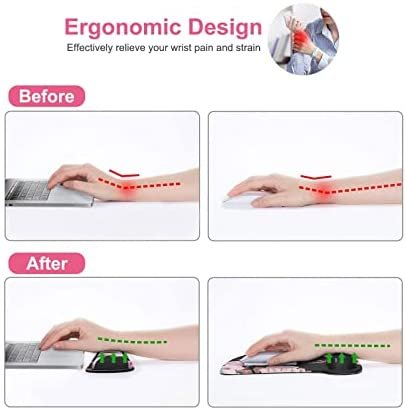 MOSISO Wrist Rest Support for Mouse Pad & Keyboard Set, Peony Ergonomic Mousepad Non-Slip Base Home/Office Pain Relief & Easy Typing Cushion with Neoprene Cloth & Raised Memory Foam, Black - Image 3