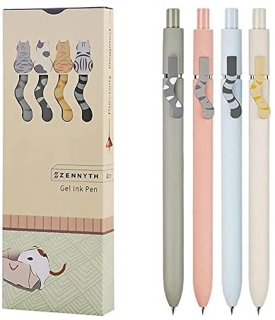 4PCS Cute Cat Press 0.5 Cute Student Office Gel Pen Quick-Drying Neutral Pen Retractable Gel Ink Black Pen Rollerball Pens for Cat Lovers Kids Stationery School Office Supplies - Image 2