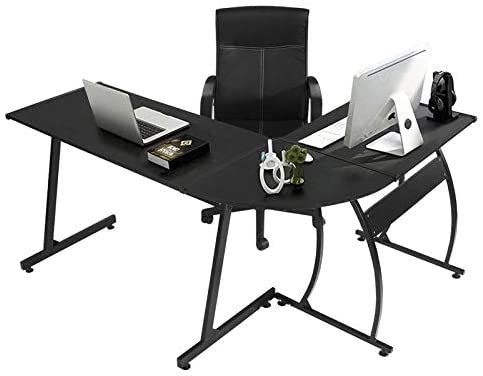 GreenForest L Shaped Gaming Desk 58.1 inch Home Corner Office Desk Writing Studying Computer Table PC Workstation for Home Office Bedroom, Black - Image 2