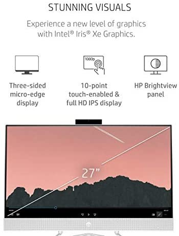 HP 27 All-in-One PC, 11th Gen Intel Core i5-1135G7 Processor, 8 GB RAM, 512 GB SSD, 27" Full HD Touchscreen, Windows 10 Home, Wired Mouse & Keyboard, Dual-Array Mic, 1080p Webcam (27-DP1270, 2020) - Image 5