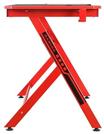 JJS 48" Home Office Gaming Computer Desk, R Shaped Large Gamer Workstation PC Table with Cup Holder Headphone Hook Free Mouse pad, Black/Red - Image 10