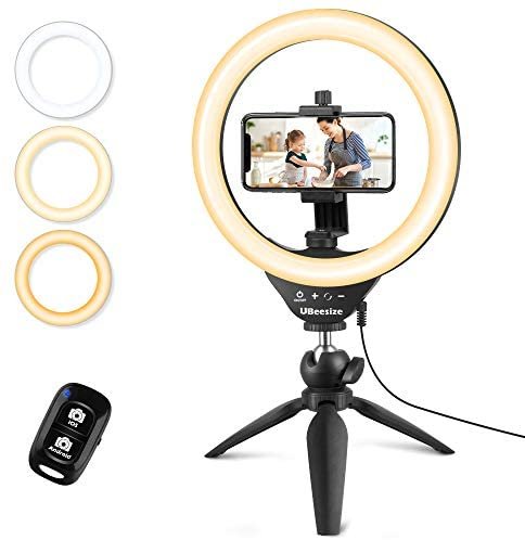 UBeesize 10" Selfie Ring Light with Tripod Stand & Cell Phone Holder, Dimmable Desktop LED Circle Light for Live Streaming/Makeup/YouTube/TIK Tok, Compatible with iOS and Android Phones - Image 2