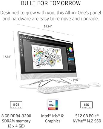 HP 27 All-in-One PC, 11th Gen Intel Core i5-1135G7 Processor, 8 GB RAM, 512 GB SSD, 27" Full HD Touchscreen, Windows 10 Home, Wired Mouse & Keyboard, Dual-Array Mic, 1080p Webcam (27-DP1270, 2020) - Image 4