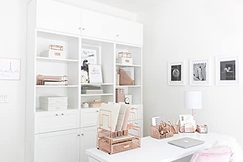 Blu Monaco Workspace Rose Gold Desk Organizers and Storage Accessories Desktop Rack File Organizer with File sorters and Drawer for Office Supplies, Paper, Device and Folder - Image 3