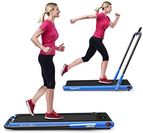 GYMAX Folding Treadmill, 2 in 1 Under Desk Electric Running Machine with Blue Tooth & LED Screen, Portable Walking Machine for Home, Office, Gym - Image 2
