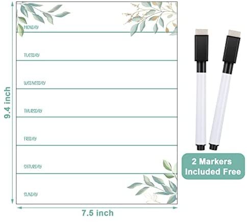 2 Pieces Magnetic Weekly Dry Erase Boards Erasable Weekly Calendars Whiteboard Planners with 2 Pieces Markers for Office, Home, School Supplies (Leaf Style) - Image 7