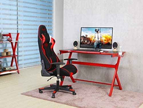 JJS 48" Home Office Gaming Computer Desk, R Shaped Large Gamer Workstation PC Table with Cup Holder Headphone Hook Free Mouse pad, Black/Red - Image 3