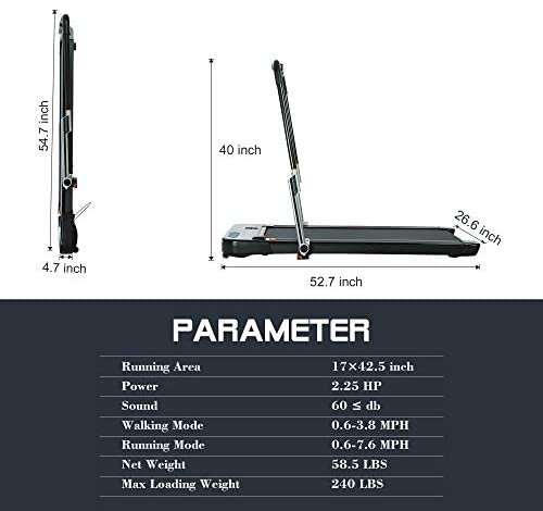 HOTSYSTEM 2 in 1 Installation-Free Folding Treadmill, 2.5HP Portable Under Desk Treadmill with Bluetooth, LED, Remote Control Smart Treadmill for Home Office Cardio Exercise - Image 8