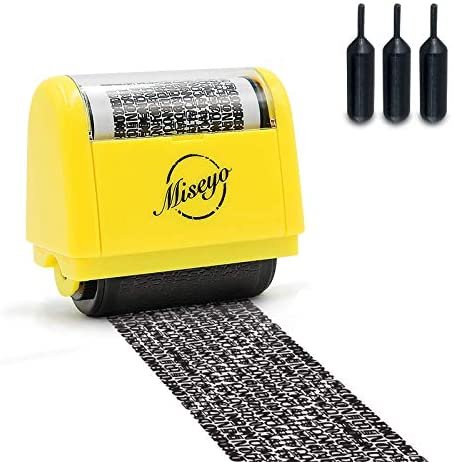 Miseyo Wide Identity Theft Protection Roller Stamp Set - Yellow (3 Refill Ink Included) - Image 2
