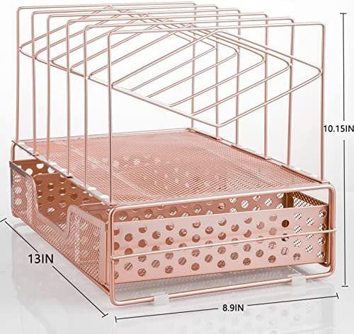 AUPSEN Desk Organizers and Accessories - Desktop Organizer for Woman, 5-Sections File Sorters + 1 Large Sliding Drawer, Office (Rose Gold) - Image 7