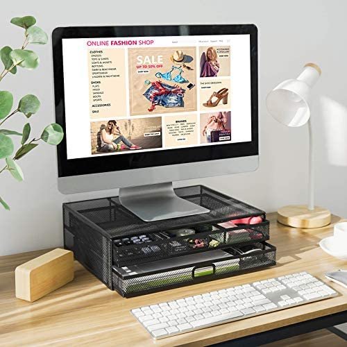 Monitor Stand Riser with Drawer - Mesh Metal Desk Organizer PC, Laptop, Notebook, Printer Holder with Pull Out Storage Drawer by HUANUO - Image 9