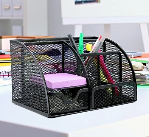 Greenco Mesh Office Supplies Desk Organizer Caddy, 6 Compartments, Black - Image 4