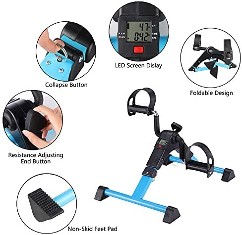 VUYUYU Under Desk Bike Pedal Exerciser, Foldable Mini Exercise Bike with Monitor Display, Arm and Leg Peddler Exerciser, Office and Home Exercise Equipment (Blue) - Image 3