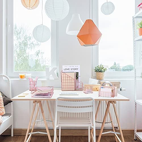 Desk Organizer Set for Women, 6 Piece Exquisite Cute Rose Gold Office Accessories, with 2 File Trays, Magazine Storage Rack,Mail Sorter, Note Holder Pen Cup. Suitable for Office, School, Home - Image 4