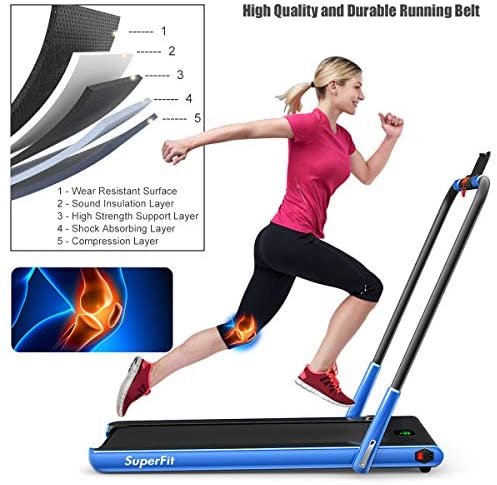 GYMAX Folding Treadmill, 2 in 1 Under Desk Electric Running Machine with Blue Tooth & LED Screen, Portable Walking Machine for Home, Office, Gym - Image 7