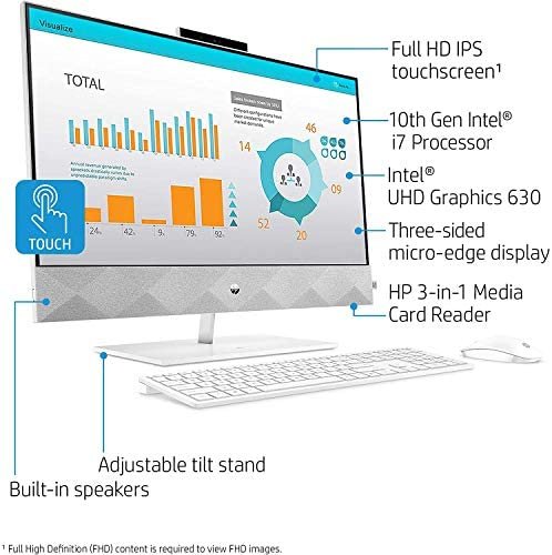 HP Pavilion 27 Touch Desktop 10TB SSD 64GB RAM Extreme (Intel Core i9-10900 Processor with Turbo Boost to 5.20GHz, 64 GB RAM, 10 TB SSD, 27-inch FullHD Touchscreen, Win 10) PC Computer All-in-One - Image 6