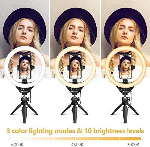 UBeesize 10" Selfie Ring Light with Tripod Stand & Cell Phone Holder, Dimmable Desktop LED Circle Light for Live Streaming/Makeup/YouTube/TIK Tok, Compatible with iOS and Android Phones - Image 3