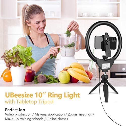 UBeesize 10" Selfie Ring Light with Tripod Stand & Cell Phone Holder, Dimmable Desktop LED Circle Light for Live Streaming/Makeup/YouTube/TIK Tok, Compatible with iOS and Android Phones - Image 8