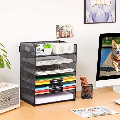 Marbrasse Paper Letter Tray Organizer - 6 Tier Mesh File Organizer with Handle, Paper Sorter Organizer for Letter/A4 Office File Folder Holder - Black - Image 3