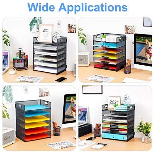 Marbrasse Paper Letter Tray Organizer - 6 Tier Mesh File Organizer with Handle, Paper Sorter Organizer for Letter/A4 Office File Folder Holder - Black - Image 6
