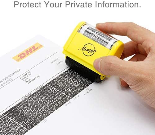 Miseyo Wide Identity Theft Protection Roller Stamp Set - Yellow (3 Refill Ink Included) - Image 5