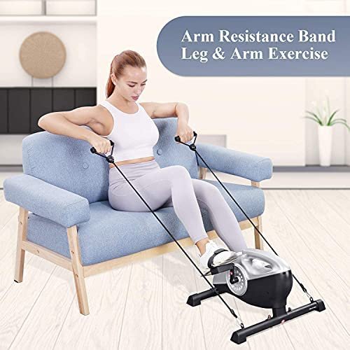 Under Desk Bike Pedal Exerciser, 16 Levels Resistance Magnetic Exercise Bike LCD Monitor for Arm Leg Body Workout at Home & Office for Elderly Recovery & Exercise (Resistance Bands Included) - Image 4