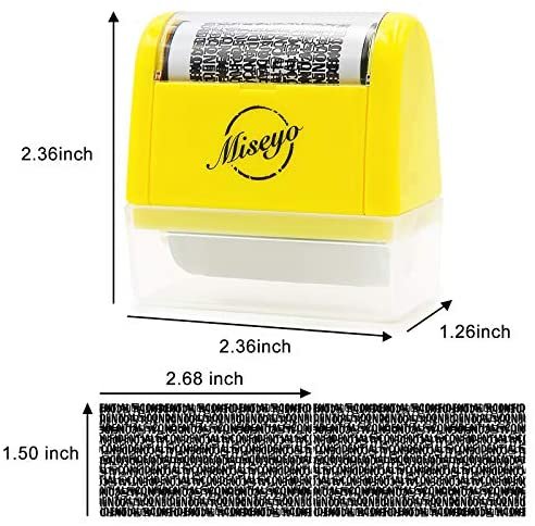 Miseyo Wide Identity Theft Protection Roller Stamp Set - Yellow (3 Refill Ink Included) - Image 3