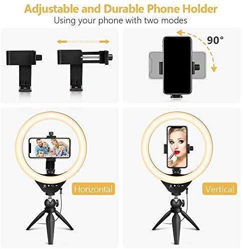 UBeesize 10" Selfie Ring Light with Tripod Stand & Cell Phone Holder, Dimmable Desktop LED Circle Light for Live Streaming/Makeup/YouTube/TIK Tok, Compatible with iOS and Android Phones - Image 6