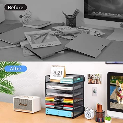 Marbrasse Paper Letter Tray Organizer - 6 Tier Mesh File Organizer with Handle, Paper Sorter Organizer for Letter/A4 Office File Folder Holder - Black - Image 5
