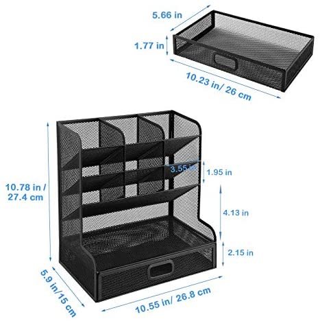 Mesh Desk Organizer, Pen Holder Desktop Organizer Storage with Drawer Marker Pencil Storage for Office School Home Art Supplies - Image 3