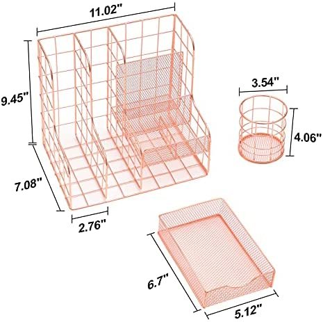 Marbrasse Rose Gold Desk Organizer | Set of 2 Desktop Organizer, Rose Gold Desk Accessories for Women, Large Capacity Metal Supplies Organizer with Pencil Holder for Home & Office Desktop Organization & Decor - Image 7