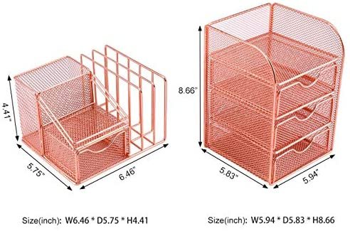 PAG Rose Gold Desk Organizer Pen Holder Office Supplies and Accessories Storage Caddy with Drawers, Set of 2 - Image 5