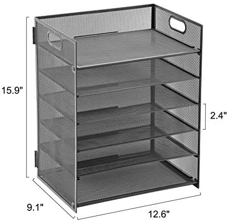 Marbrasse Paper Letter Tray Organizer - 6 Tier Mesh File Organizer with Handle, Paper Sorter Organizer for Letter/A4 Office File Folder Holder - Black - Image 7