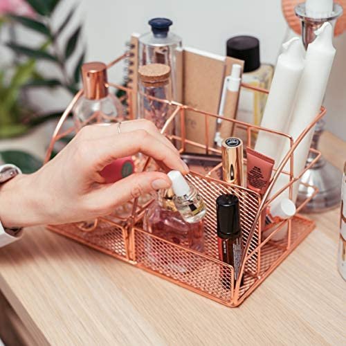Rose Gold Desk Organizer for Women Cute Home Office Accessories & Supplies Decor, Girly Desktop Stationary Essentials Organization Set, Mesh Caddy Storage 5 Compartments +1 Mini Sliding Drawer - Image 8