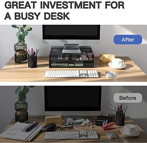 Monitor Stand Riser with Drawer - Mesh Metal Desk Organizer PC, Laptop, Notebook, Printer Holder with Pull Out Storage Drawer by HUANUO - Image 4