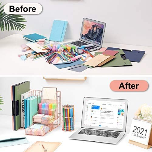 Marbrasse Rose Gold Desk Organizer | Set of 2 Desktop Organizer, Rose Gold Desk Accessories for Women, Large Capacity Metal Supplies Organizer with Pencil Holder for Home & Office Desktop Organization & Decor - Image 4