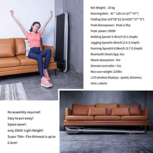 RHYTHM FUN Treadmill Under Desk Treadmill 2-in-1 Folding Running Walking Treadmill with Foldable Handtrail and Speed Sensor Light Slim Mini Quiet Treadmill with Smart Remote Workout App forHome/Office - Image 6