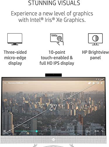 HP All-in-One 27" FHD Micro-Edge Touchscreen PC, 11th Gen Quad-Core i7-1165G7 up to 4.7GHz, 16GB RAM, 512GB PCIe SSD+1TB HDD, HDMI, RJ45, WiFi, Media Card Reader, M-ytrix HDMI Cable, Win 10 (Renewed) - Image 3