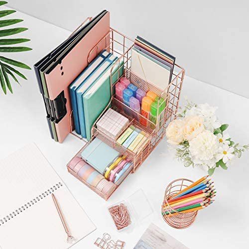 Marbrasse Rose Gold Desk Organizer | Set of 2 Desktop Organizer, Rose Gold Desk Accessories for Women, Large Capacity Metal Supplies Organizer with Pencil Holder for Home & Office Desktop Organization & Decor - Image 6