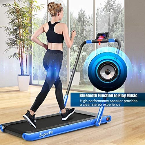 GYMAX Folding Treadmill, 2 in 1 Under Desk Electric Running Machine with Blue Tooth & LED Screen, Portable Walking Machine for Home, Office, Gym - Image 9