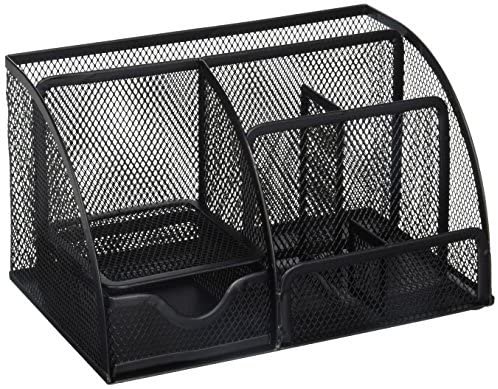 Greenco Mesh Office Supplies Desk Organizer Caddy, 6 Compartments, Black - Image 2